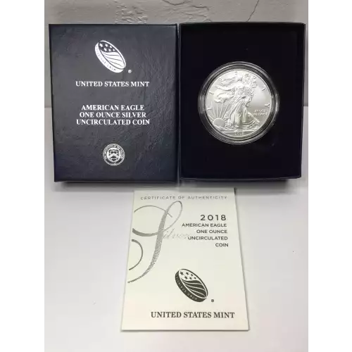 2018-W Burnished Uncirculated Silver Eagle w OGP - Box & COA