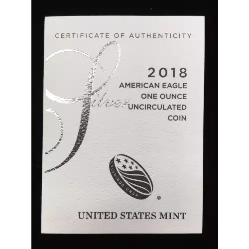 2018-W Burnished Uncirculated Silver Eagle w OGP - Box & COA