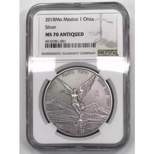 2018-Mo Mexico 1 oz Silver Libertad Onza NGC MS-70 Mo Antiqued