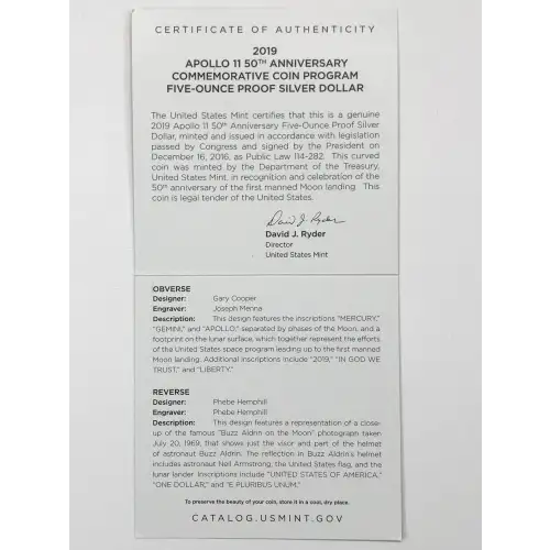 2019-P Apollo 11 50th Anniversary 5 oz Proof Silver Dollar w US Mint OGP Box COA (5)