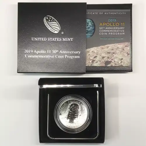2019-P Apollo 11 50th Anniversary Proof Silver Dollar w US Mint OGP - Box & COA
