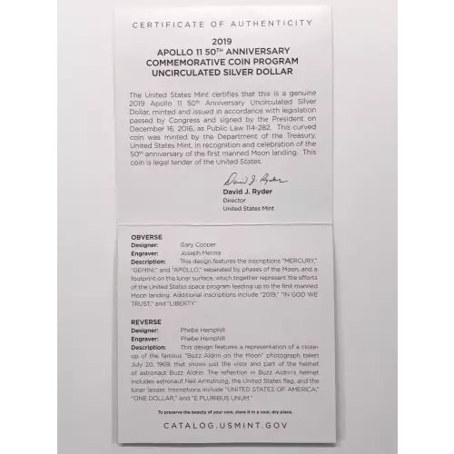2019-P Apollo 11 50th Anniversary Uncirculated Silver Dollar US Mint OGP Box COA (5)
