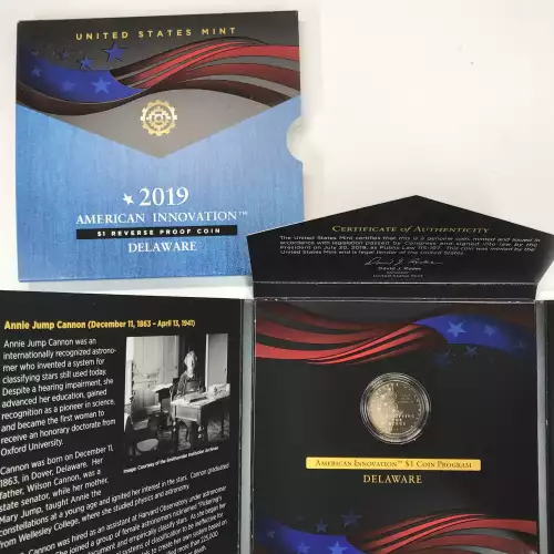 2019-S Delaware American Innovation Dollar Reverse Proof Coin w US Mint OGP