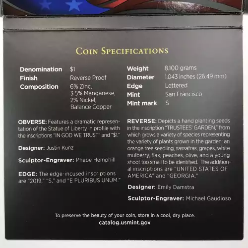 2019-S Georgia American Innovation Dollar Reverse Proof Coin w US Mint OGP