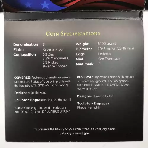 2019-S New Jersey American Innovation Dollar Reverse Proof Coin w US Mint OGP (4)