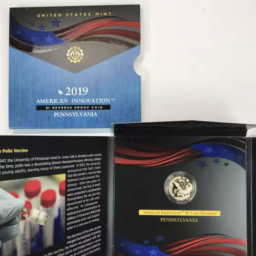 2019-S Pennsylvania American Innovation Dollar Reverse Proof Coin w US Mint OGP