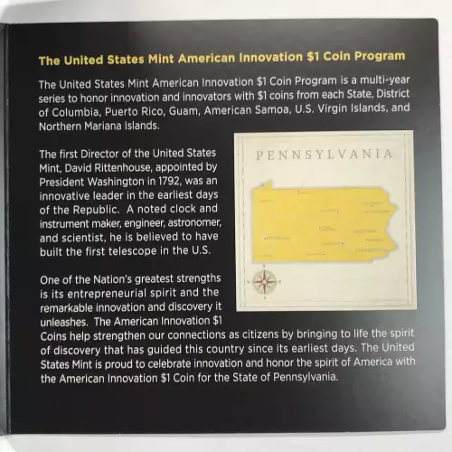 2019-S Pennsylvania American Innovation Dollar Reverse Proof Coin w US Mint OGP