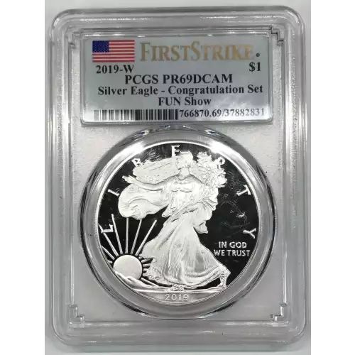 2019-W $1 Silver Eagle Congratulations Set First Strike FUN Show, DCAM