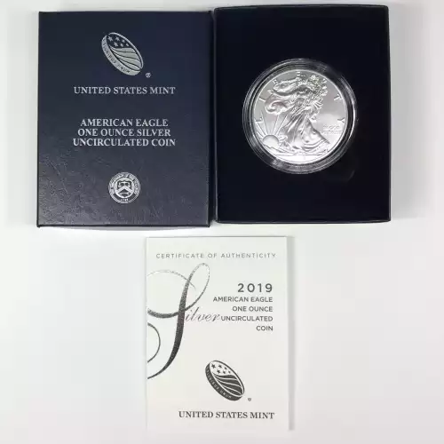 2019-W Burnished Uncirculated Silver Eagle w OGP - Box & COA