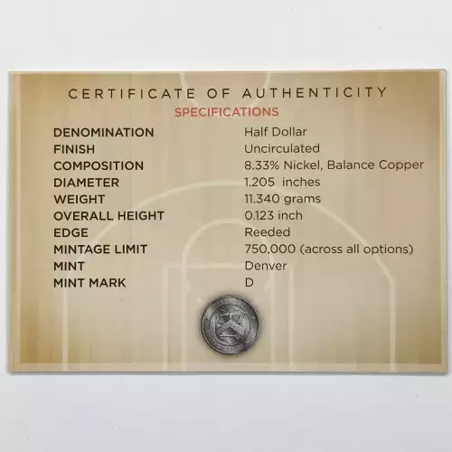 2020-D Basketball Hall of Fame Uncirculated Clad Half Dollar US Mint OGP Box COA (4)