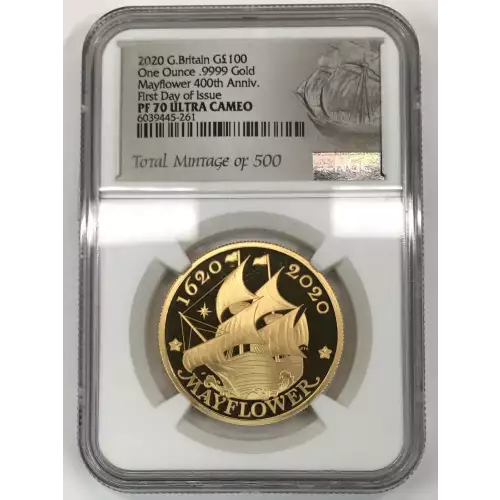 2020 One Ounce .9999 Gold-FDI Mayflower 400th Anniv. ULTRA CAMEO