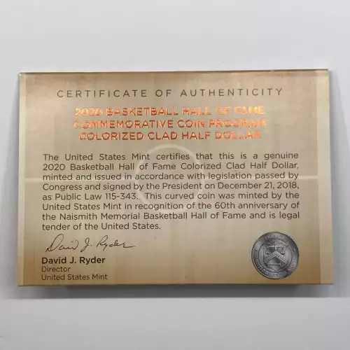 2020-S Basketball Hall of Fame Proof Colorized Half Dollar US Mint OGP Box COA  (5)