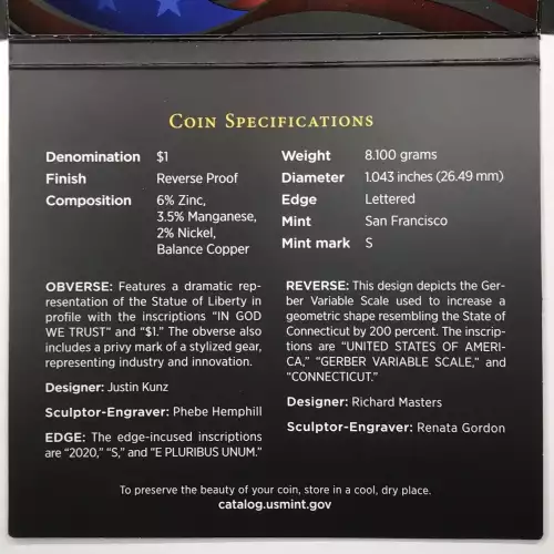 2020-S Connecticut American Innovation Dollar Reverse Proof Coin w US Mint OGP (2)