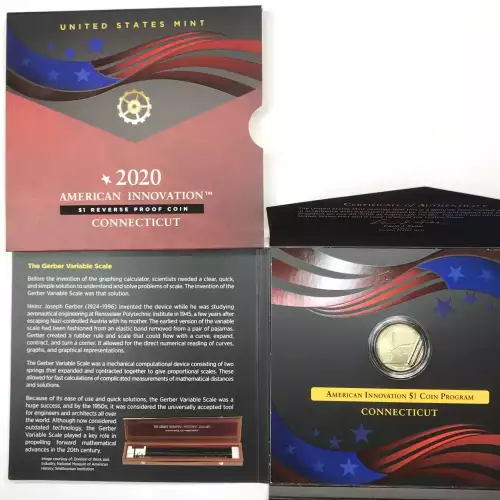 2020-S Connecticut American Innovation Dollar Reverse Proof Coin w US Mint OGP