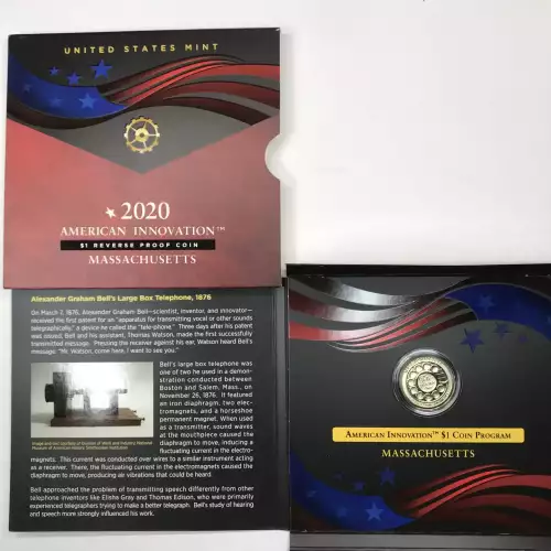 2020-S Massachusetts American Innovation Dollar Reverse Proof Coin w US Mint OGP