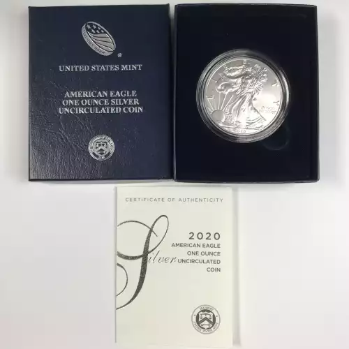 2020-W Burnished Uncirculated Silver Eagle w OGP - Box & COA