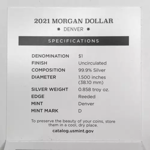 2021-D Morgan Dollar w US Mint OGP - Box & COA