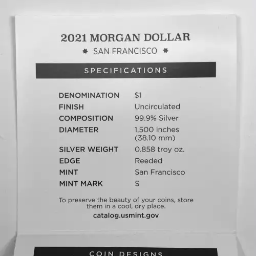 2021-S Morgan Dollar w US Mint OGP - Box & COA