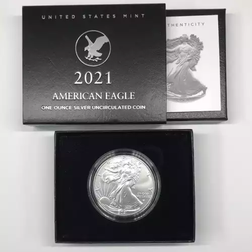 2021-W Burnished Uncirculated Silver Eagle w OGP - Box & COA (2)