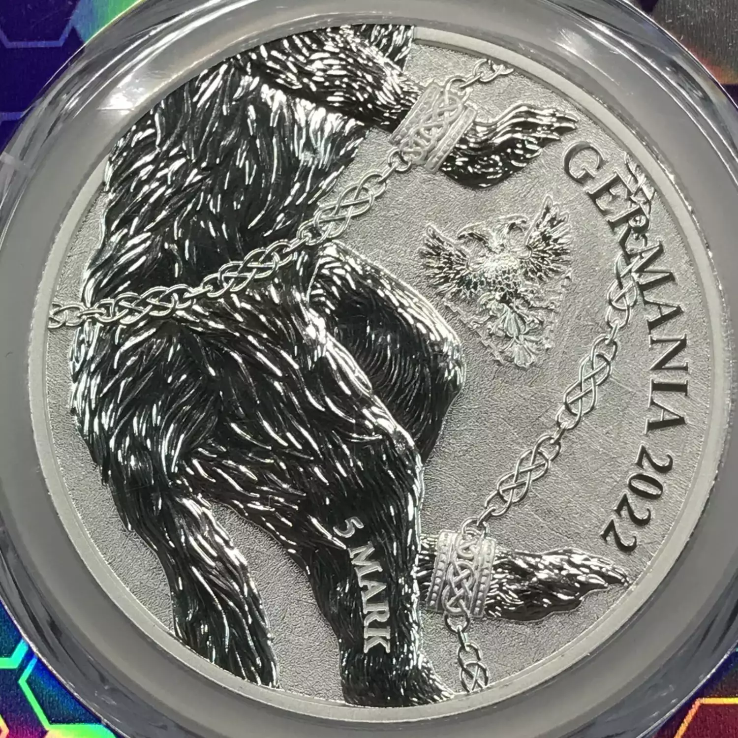 2022 1 oz Silver PCGS MS-70 Germania Beasts Fenrir 5 Mark