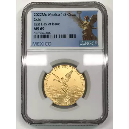 2022-Mo Mexico Gold 1/2 onza/oz Gold Libertad NGC MS-69 First Day