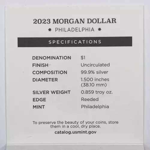 2023-P Uncirculated Morgan Silver Dollar w US Mint OGP Box & COA - Philadelphia