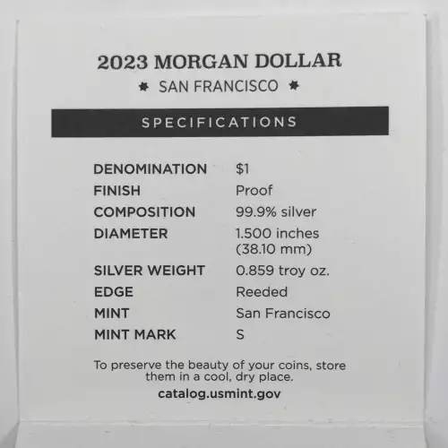 2023-S Proof Morgan Silver Dollar w US Mint OGP Box & COA - San Francisco Mint
