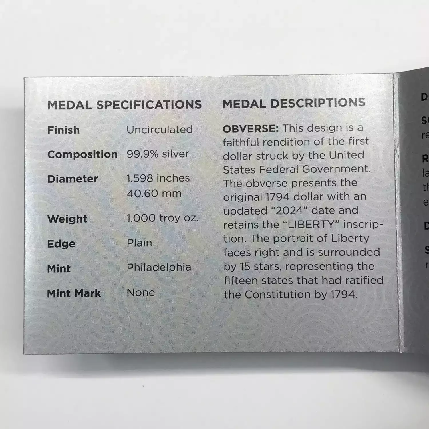 2024 Flowing Hair 1 oz Silver Medal 230th Anniversary w US Mint OGP