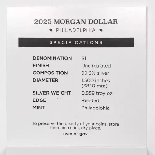 2025-P Uncirculated Morgan Silver Dollar w US Mint OGP Box & COA - Philadelphia (4)