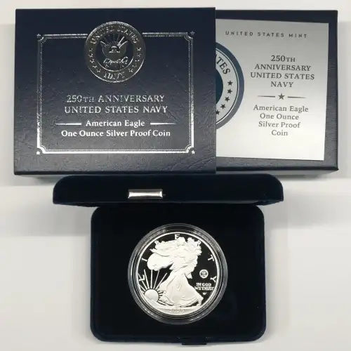 2025-S Navy 250th Anniversary Privy Mark Proof Silver Eagle w OGP - Box & COA