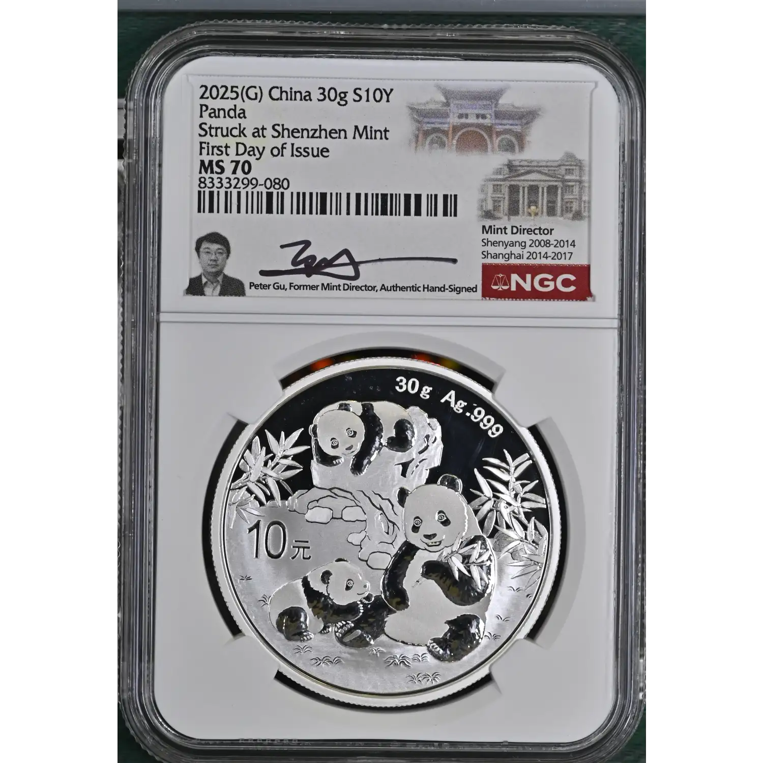 2025-(G) China 30 g Silver Panda 10 Yuan NGC MS-70 First Day of