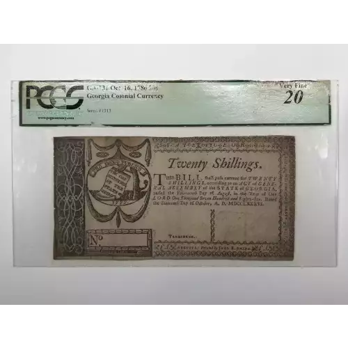 20s October 16, 1786  COLONIAL CURRENCY GA-131