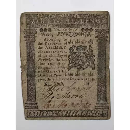 40s December 8, 1775  COLONIAL CURRENCY PA-196