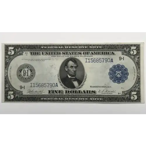 $5 1914 Blue Seal Federal Reserve Notes 878
