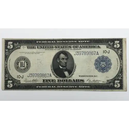 $5 1914 Blue Seal Federal Reserve Notes 883A