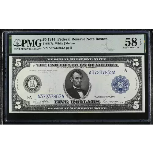 $5 1914 Red Seal Federal Reserve Notes 847A