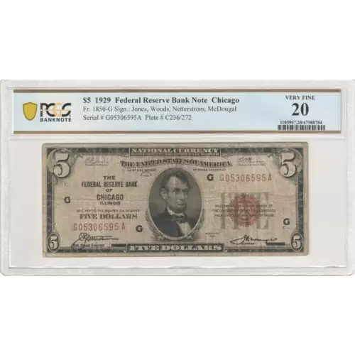 $5 1929 brown seal Small Federal Reserve Bank Notes 1850-G (2)