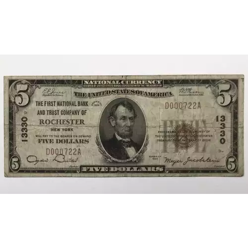 $5 1929 Small brown seal Small National Bank Notes 1800-1