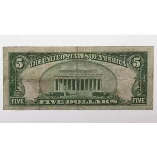 $5 1929 Small brown seal Small National Bank Notes 1800-1