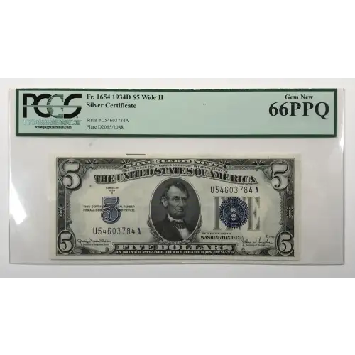 $5 1934-D blue seal. Small Silver Certificates 1654