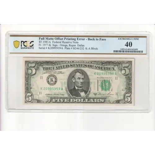 $5 1981-A.  Small Size $5 Federal Reserve Notes 1977-K (2)