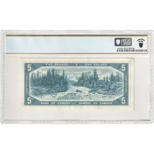 5 Dollars 1954 (1955-1972), 1954 Modified Hair Style Issue b. Signature Beattie-Rasminsky. (1961-72) Bank of Canada 77 (3)