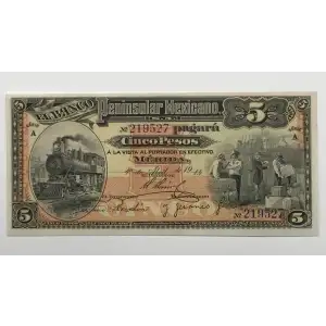5 Pesos 1.4.1914, 1913-14 ISSUES A. Issued note. Mexico S465