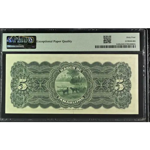 5 Pesos 1902-14, 1902 ISSUE R. Unsigned remainder. Series G; H. 31.3.1914. (BK-TAM-6). Mexico S429 (2)