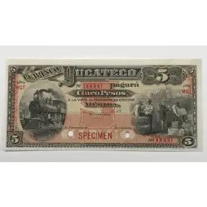 5 Pesos ca.1890-1903, 1889-1903 ISSUE S4. Specimen. Series MGT. 19xx (ca.1903). Mexico S467