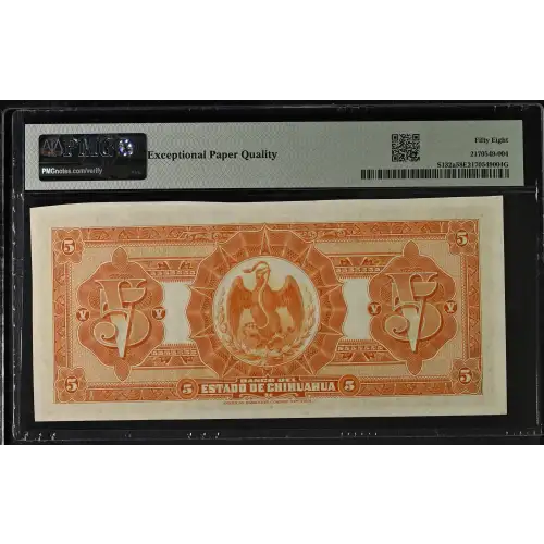 5 Pesos d.1913, DECREE OF 12.12.1913 A. Issued note with 1 signature. Mexico S132 (2)