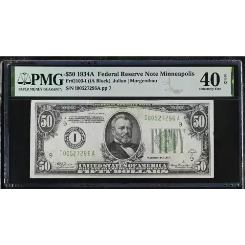 $50 1934-A. blue-Green seal. Small Size $50 Federal Reserve Notes 2103-I