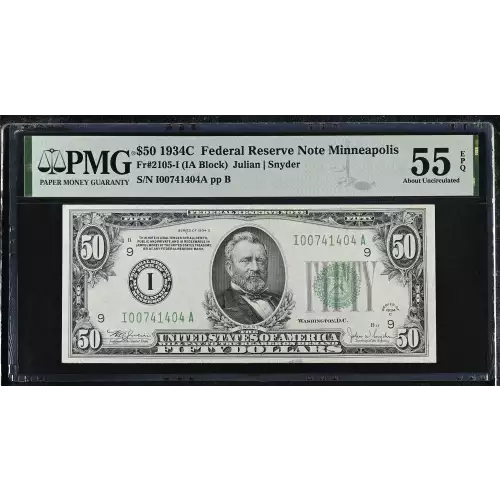 $50 1934-C. blue-Green seal. Small Size $50 Federal Reserve Notes 2105-I