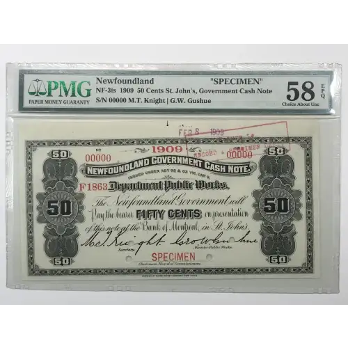 50 Cents 1901-1908, 1901 Cash Note Issue s. Specimen Newfoundland A5