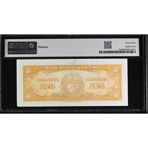 50 Pesos 1950-1960, 1949-1950 Issue b. Red serial #. 1958 Cuba 81 (3)